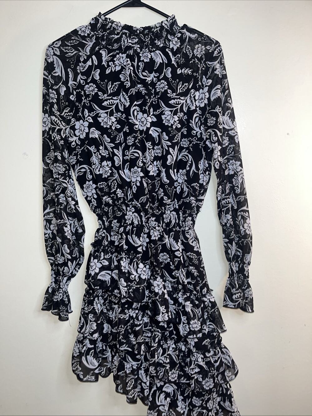 REVAMPED Dress Size S Women Blk Floral Ruffle Long Sleeve